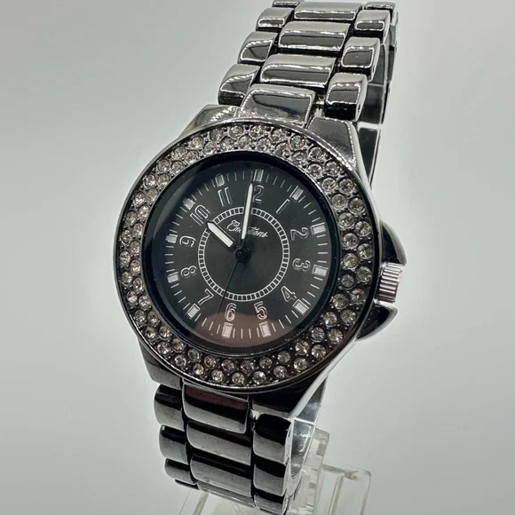 Men’s Curations Brand Black Chrome and Rhinestone Quartz Watch - Picture 1 of 8